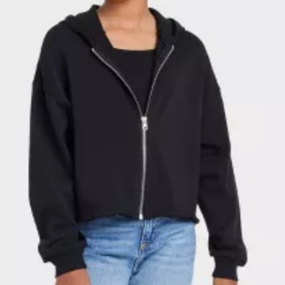 Art Class Girl's Black Cropped Boxy Zip-Up Hoodie Size XS(4/5)